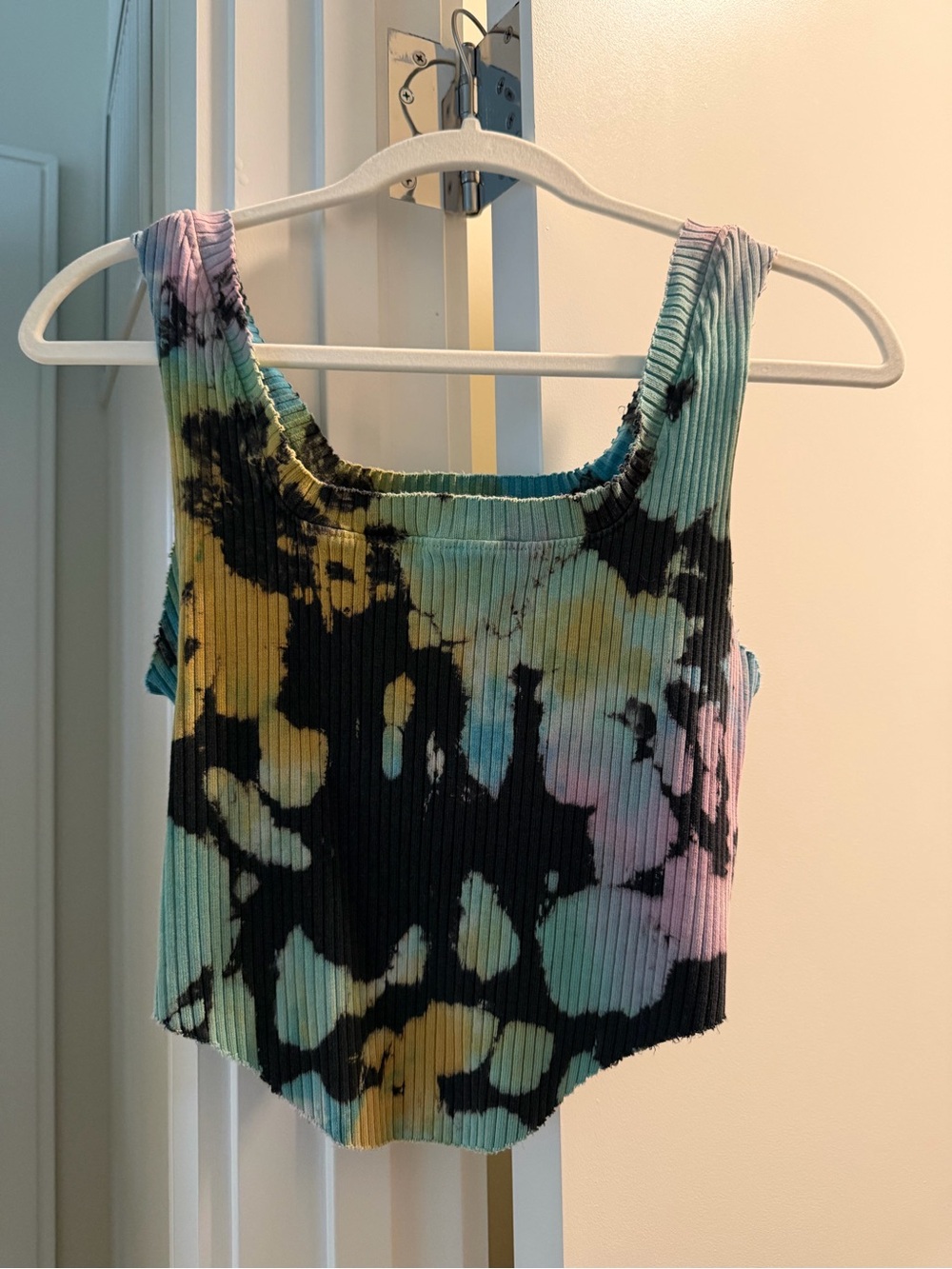 Cotton Citizen Black Multi Tie-Dye Ribbed Crop Tank